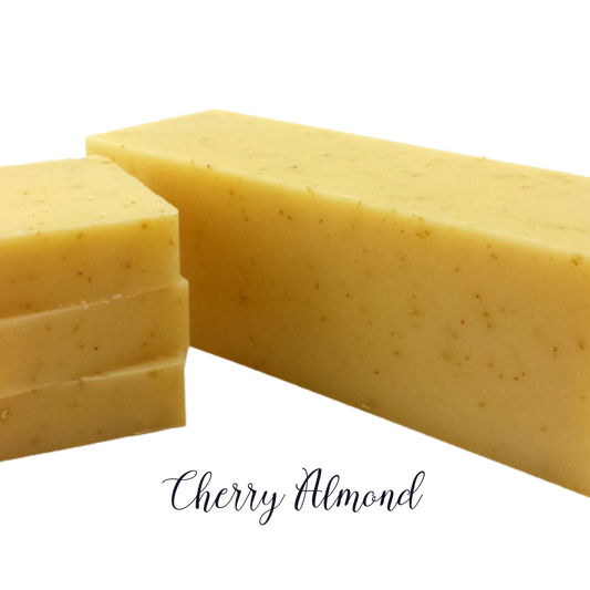 Smells like roasted almonds and wild cherries. Contains ground oatmeal as an exfoliate.. 5.5 oz soap