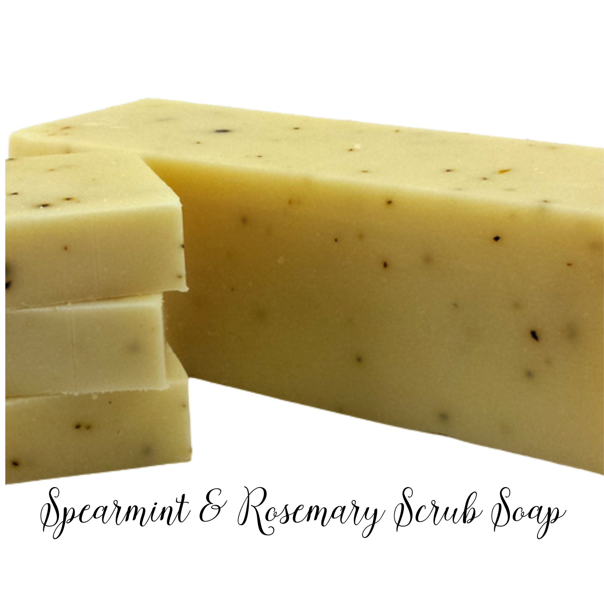 Smells like sweet spearmint oil complimented beautifully by natural rosemary oil. Contains peppermint leaves to exfoliate 4.5 oz soap bar